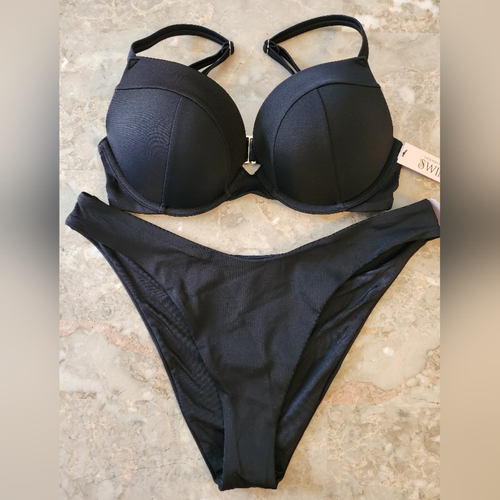 40D/XL Victoria's Secret Swim Sexy Tee Bikini Top Brazilian Bikini Set Black
